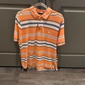 Chaps Orange and Gray Striped Polo Shirt